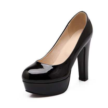 Round Toe Platform Patent Leather Pumps