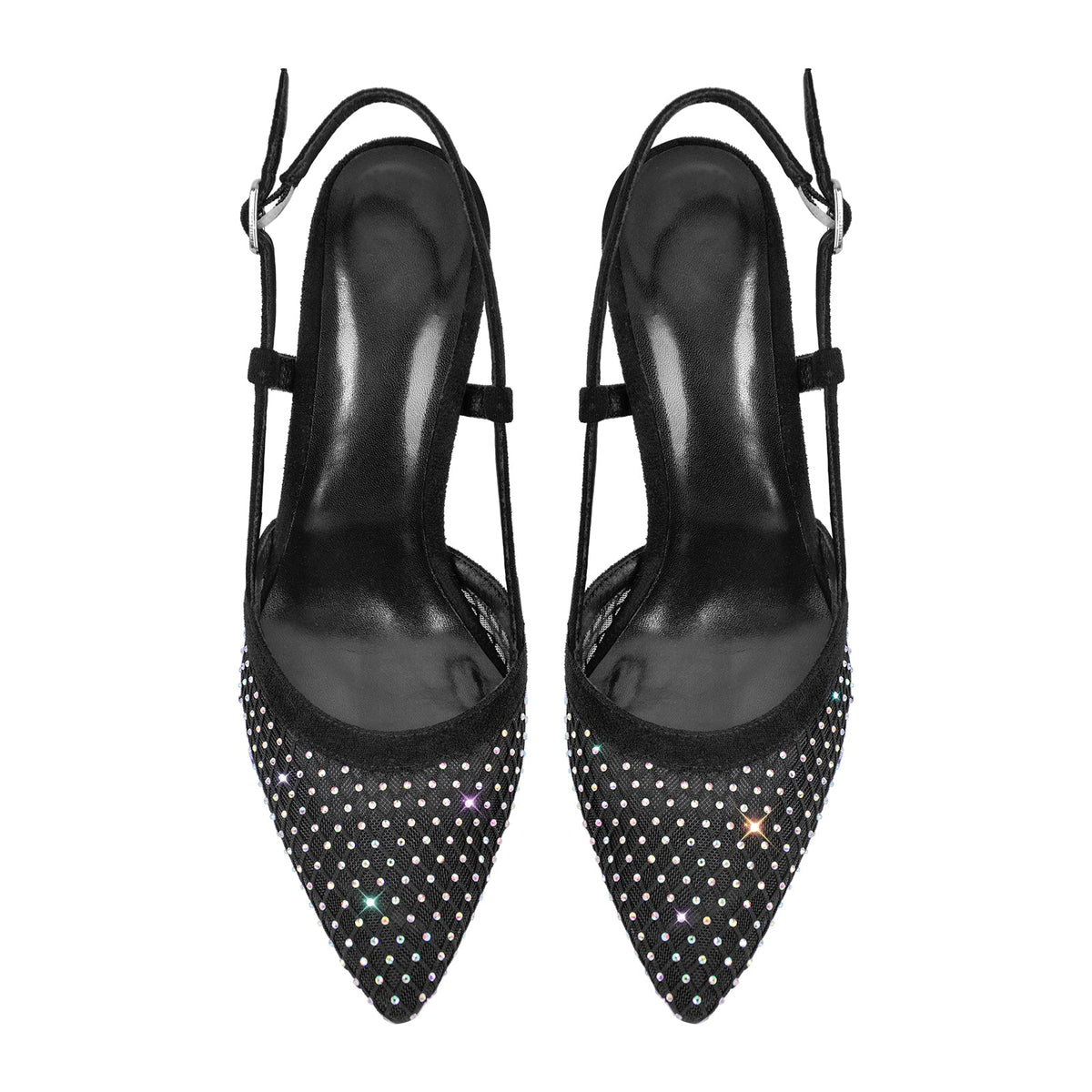 Pointed Toe Rhinestone Slingback Clear Heel Pumps