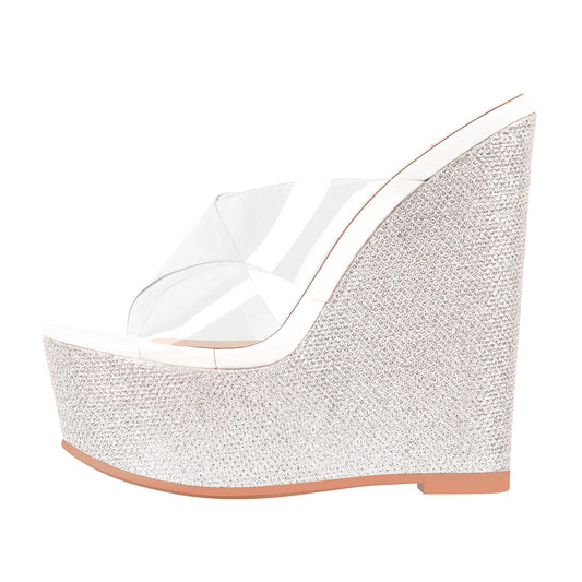Criss Cross Transparent Strap Wedge Heels Sandals