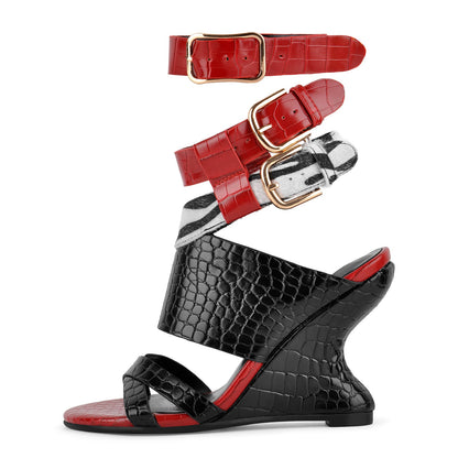 Stone Buckle Straps Wedge Heel Sandals