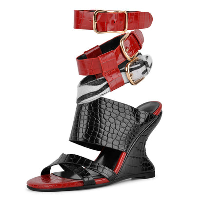 Stone Buckle Straps Wedge Heel Sandals