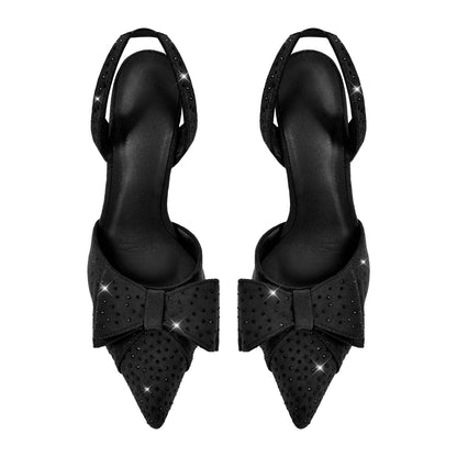 Suede Bow Rhinestone Slingback Stiletto Pumps