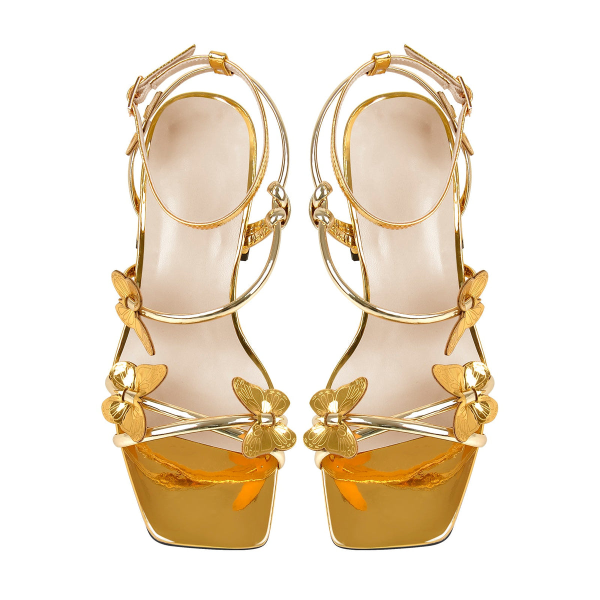 Ankle Strap Butterfly Decor Mid Chunky Heels Sandals