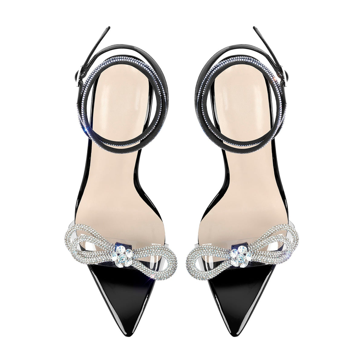 Rhinestone Bow Clear Chunky Heel Sandals