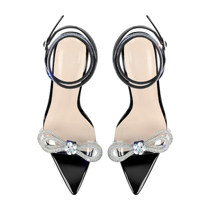 Rhinestone Bow Clear Chunky Heel Sandals
