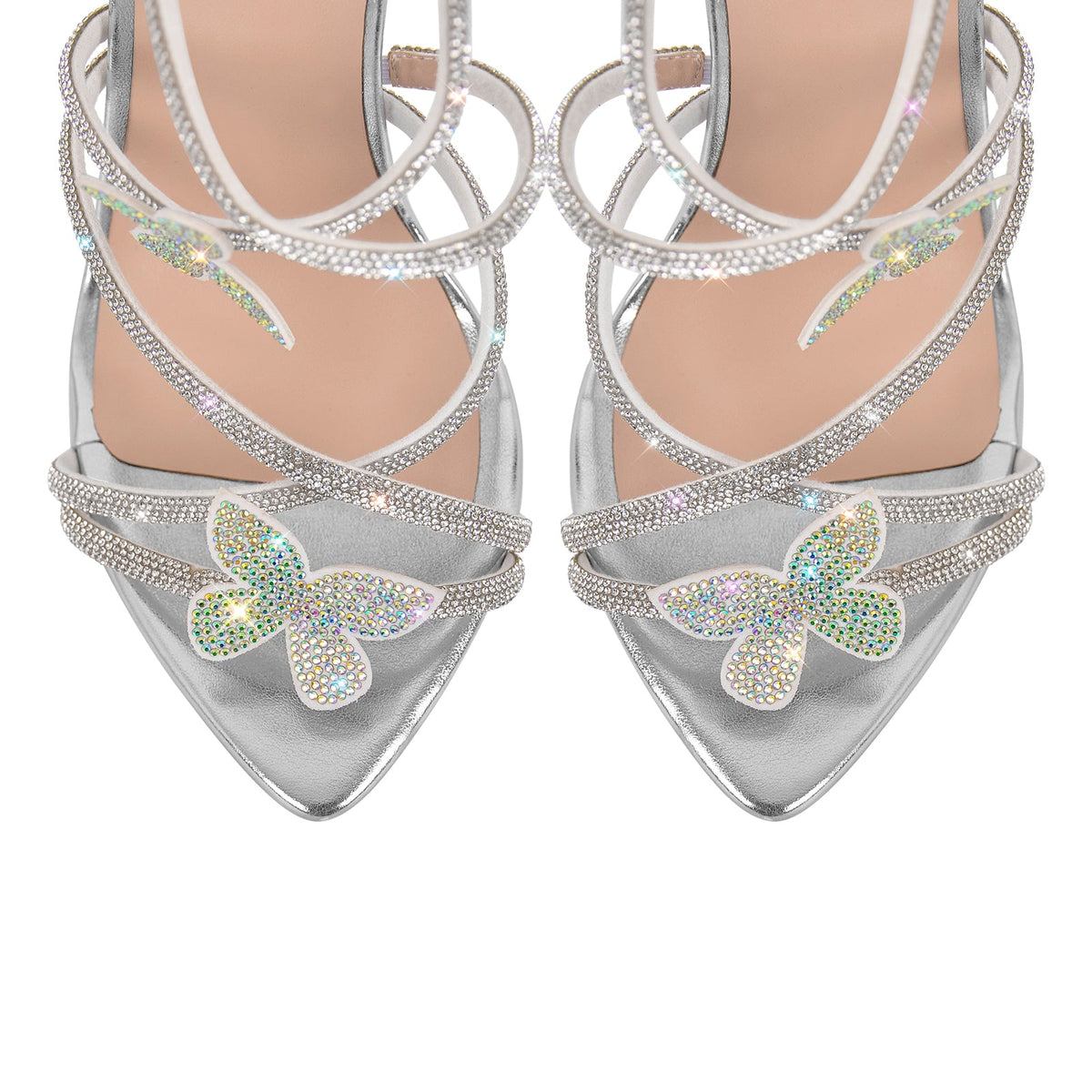Rhinestone Butterfly Pointed Toe Stiletto Sandals