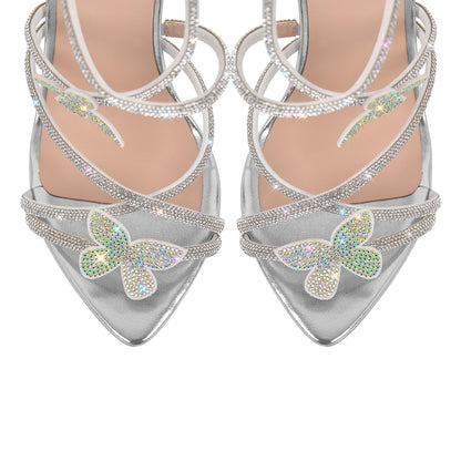 Rhinestone Butterfly Pointed Toe Stiletto Sandals