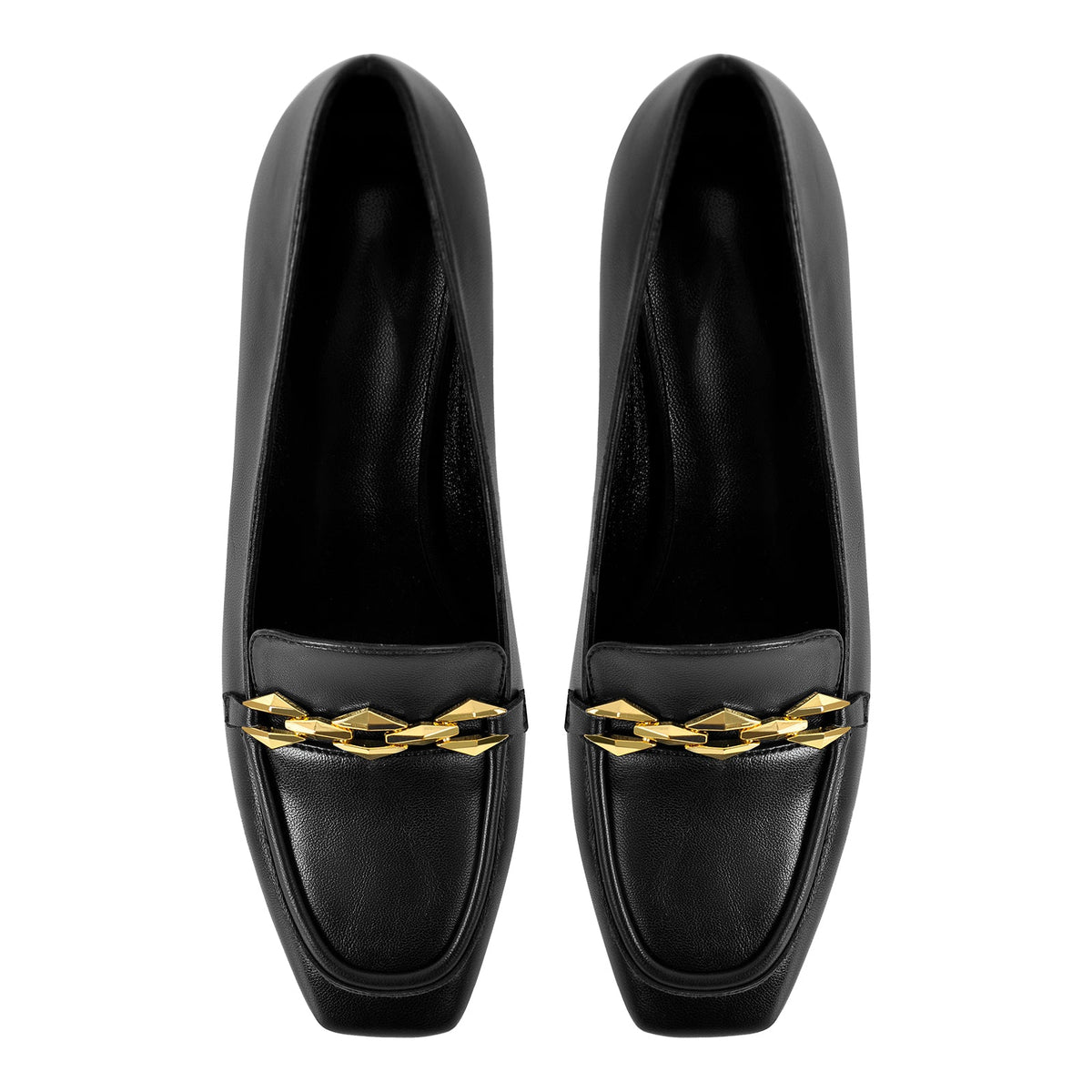 Metal Chain Square Toe Chunky Heel Pumps