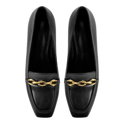 Metal Chain Square Toe Chunky Heel Pumps
