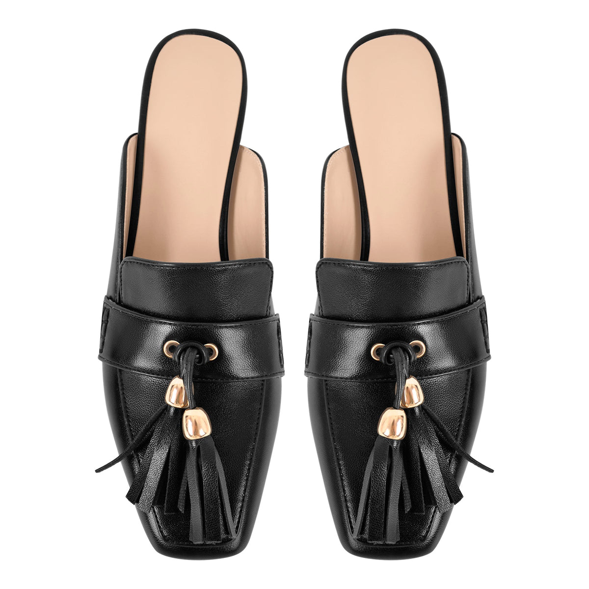 Square Toe Fringe Chunky Heel Mules