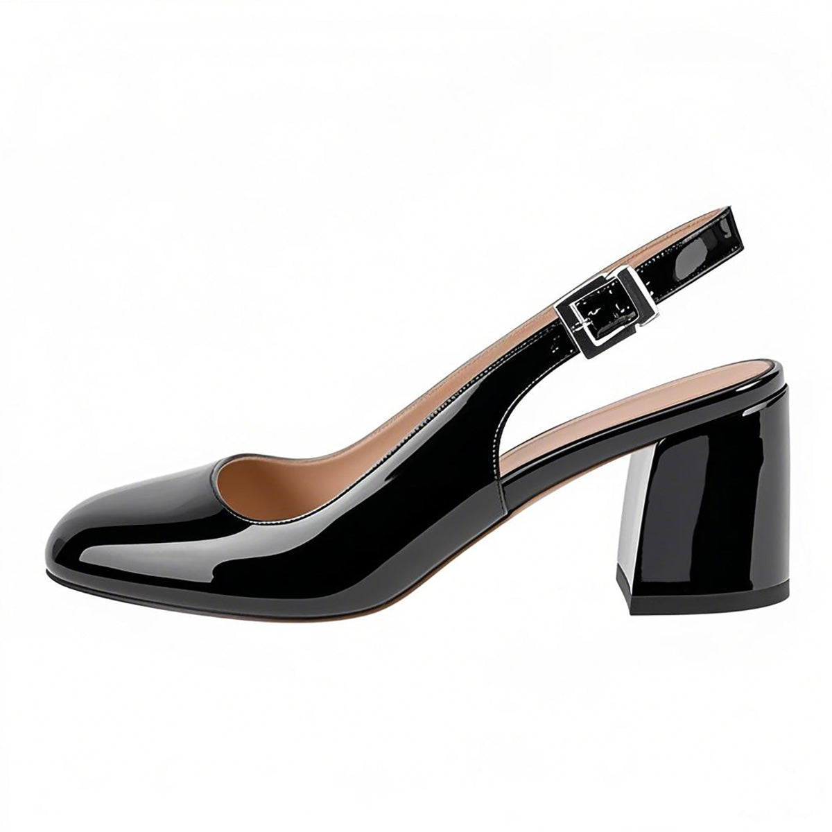Round Toe Chunky Natural Heels Slingback Pumps