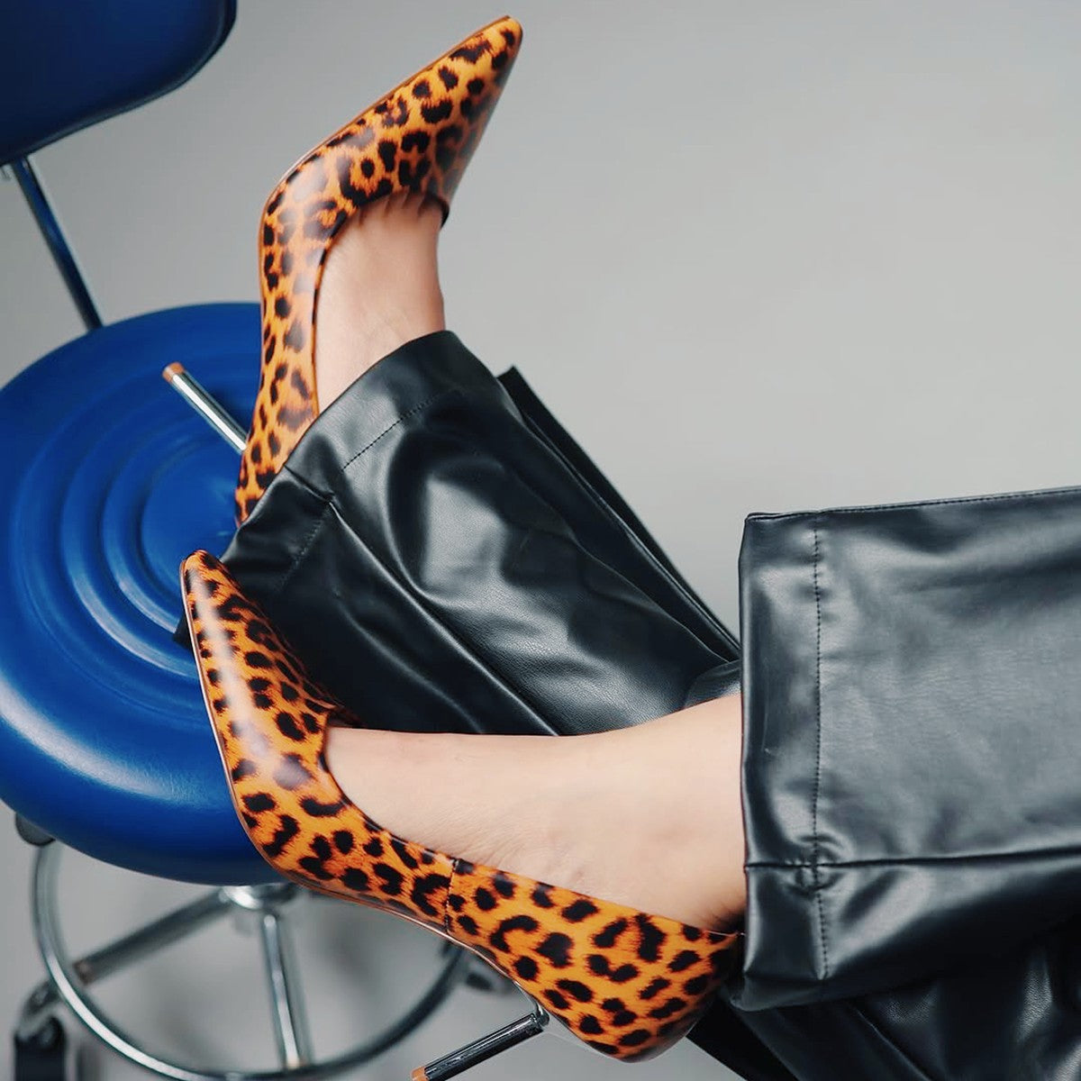 Leopard Pointed Toe Slip On High Heels