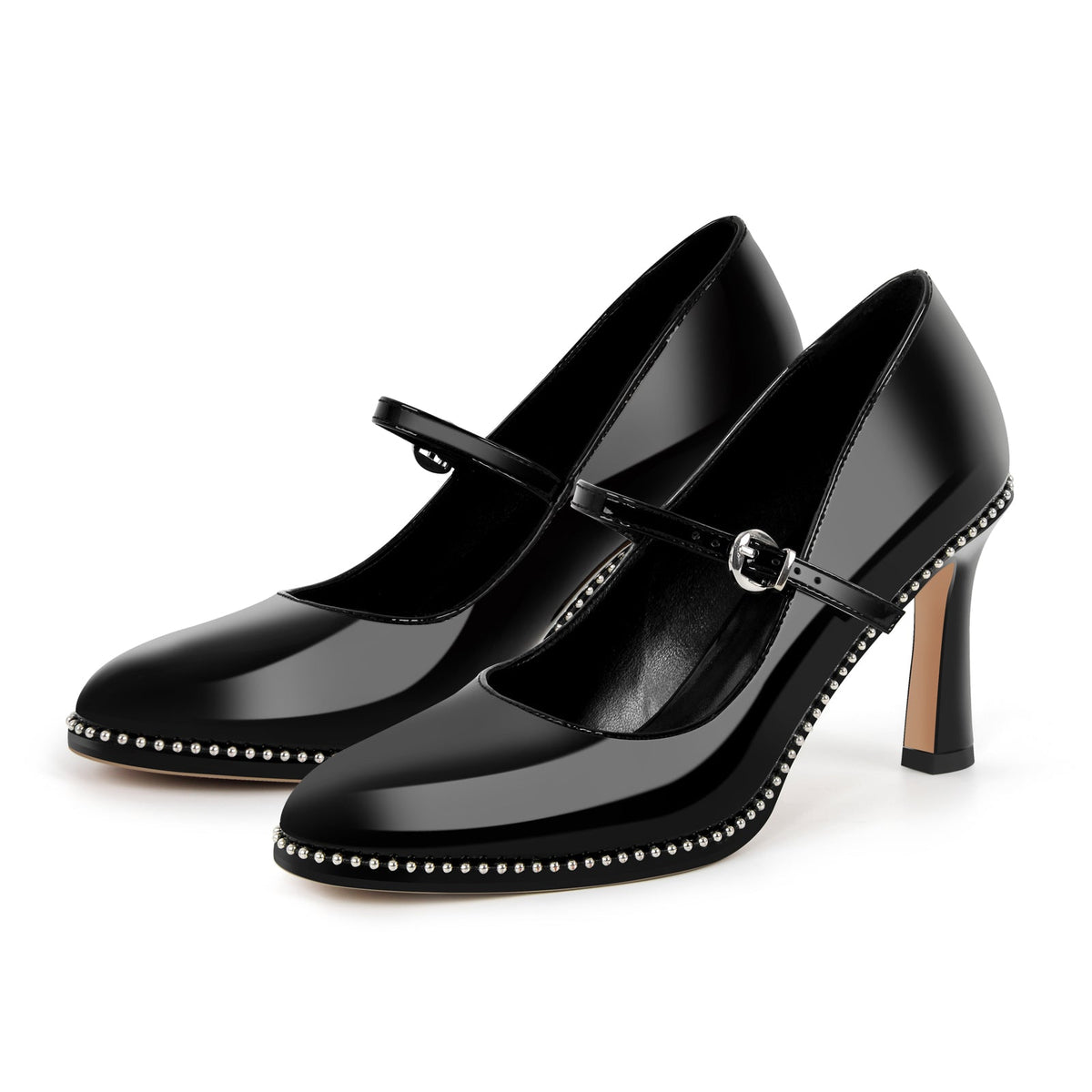 Mary Jane Pointed Toe Rivet Stiletto Pumps