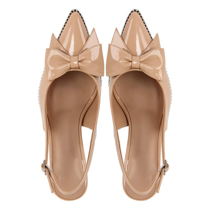 Bow Pointed Toe Rivet Slingback Pumps