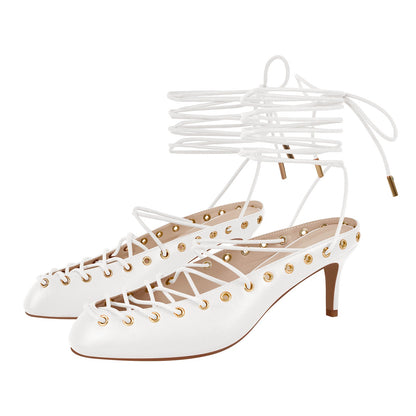 Round Toe Lace-up Mule High Heels