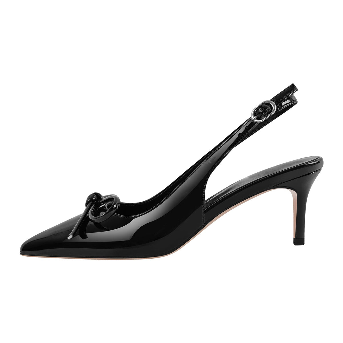 Bow Pointed Toe Patent Leather Slingback Pumps