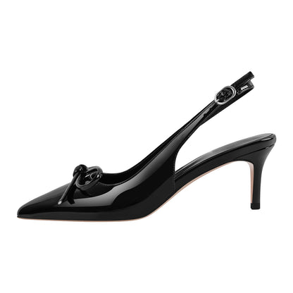 Bow Pointed Toe Patent Leather Slingback Pumps