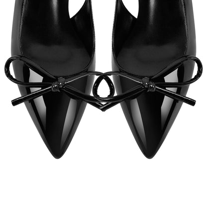 Bow Pointed Toe Patent Leather Slingback Pumps