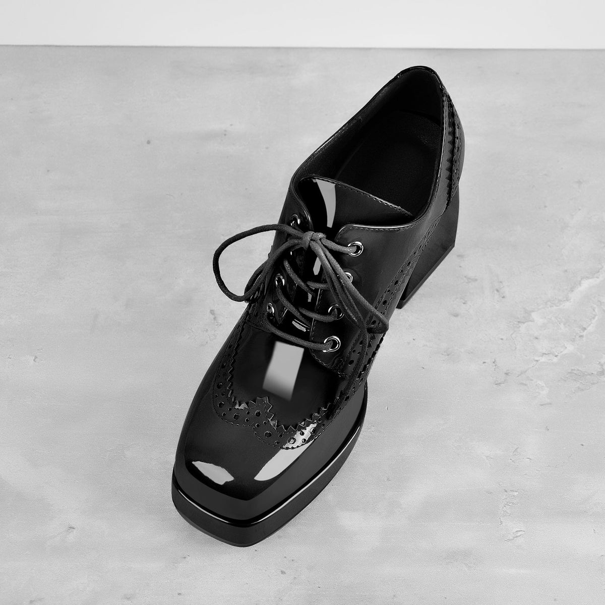 Patent Square Toe Chunky Heel Pumps