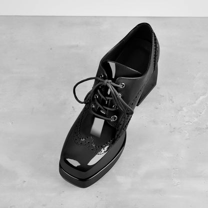 Patent Square Toe Chunky Heel Pumps
