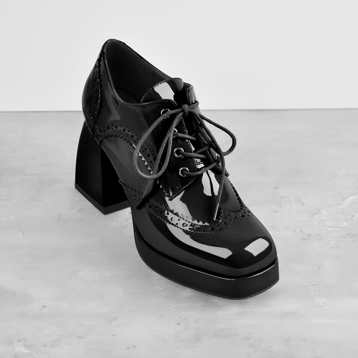 Patent Square Toe Chunky Heel Pumps