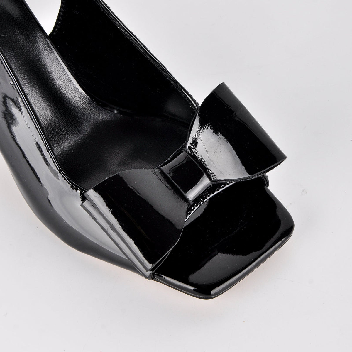 Open Toe Bow Slingback Chunky Heel Pumps