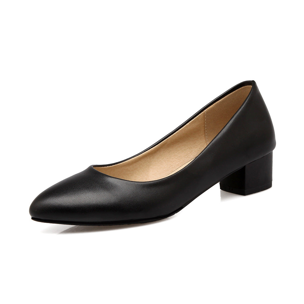 Pointed Toe Chunky Heel Basic Pumps