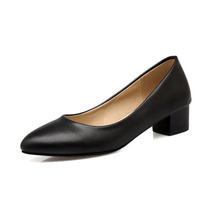 Pointed Toe Chunky Heel Basic Pumps