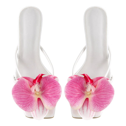 Flower Square Toe Thong Sandals Mules