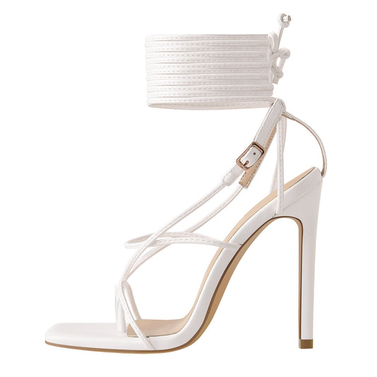 Square Toe Strap High Heel Stiletto Sandals
