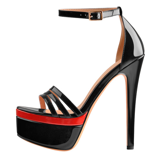 Black Red Double Platform High Heel Sandals