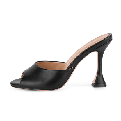 Round Toe Slip On Tapered Heel Mules