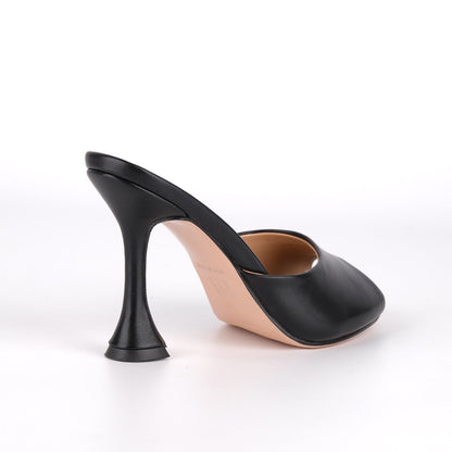 Round Toe Slip On Tapered Heel Mules
