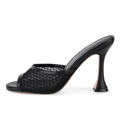Round Toe Mesh Tapered Heel Mules
