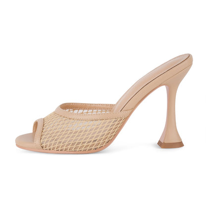 Round Toe Mesh Tapered Heel Mules