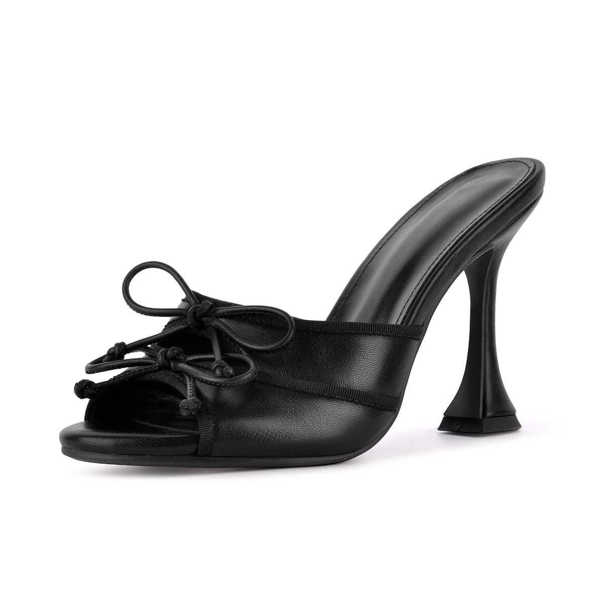 Round Toe Double Bow Tapered Heel Mules