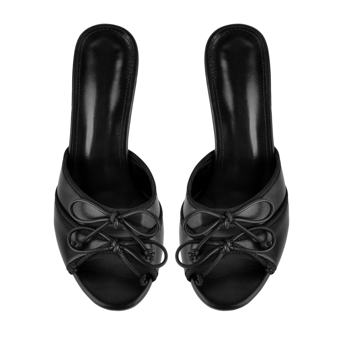 Round Toe Double Bow Tapered Heel Mules