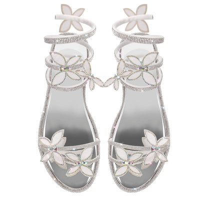 Butterfly Rhinestone Round Toe Strap Flat Sandals