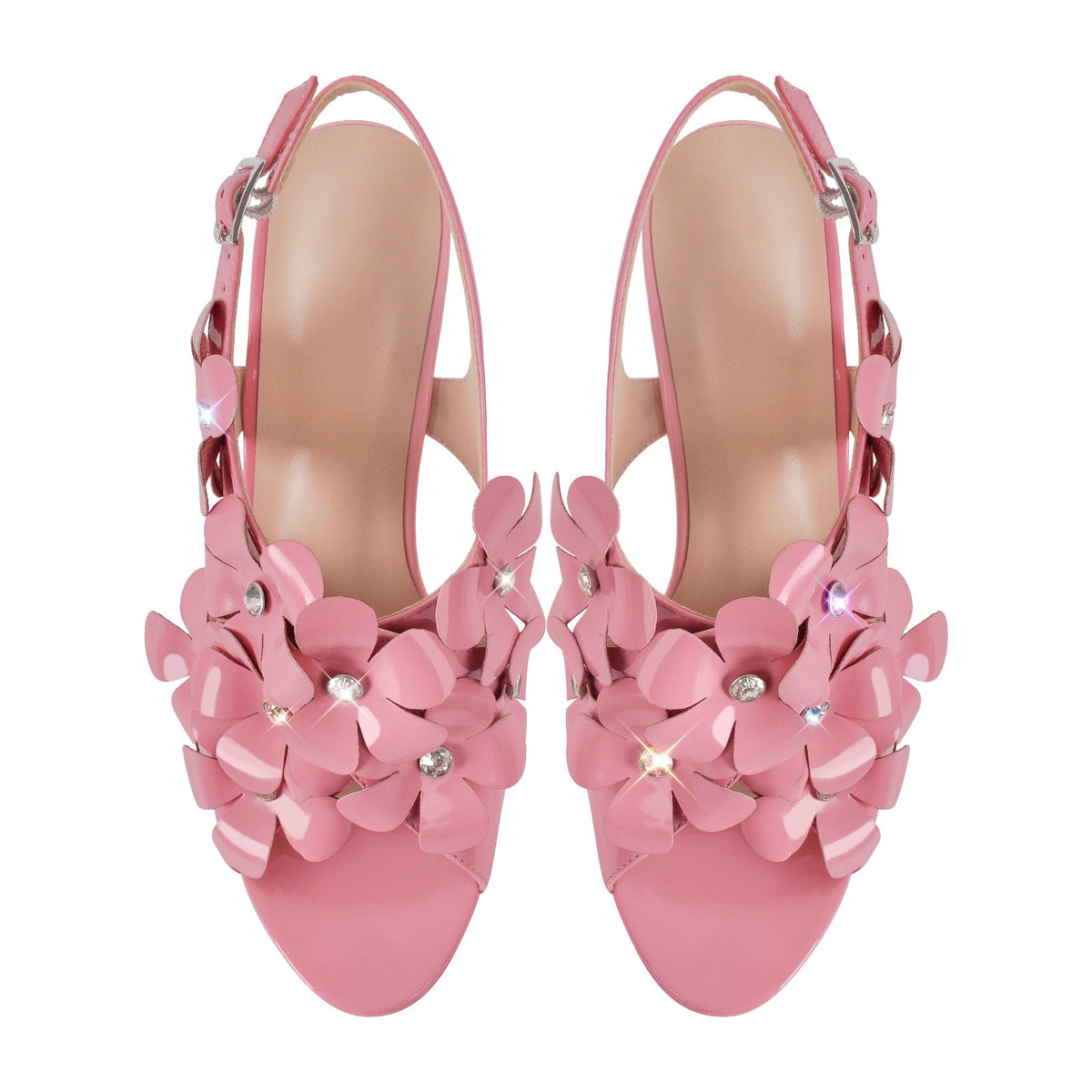 Flower Rhinestone Platform Chunky Heel Slingback Sandals