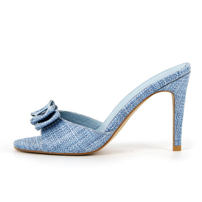 Round Toe Bow Woven Sandals Mules