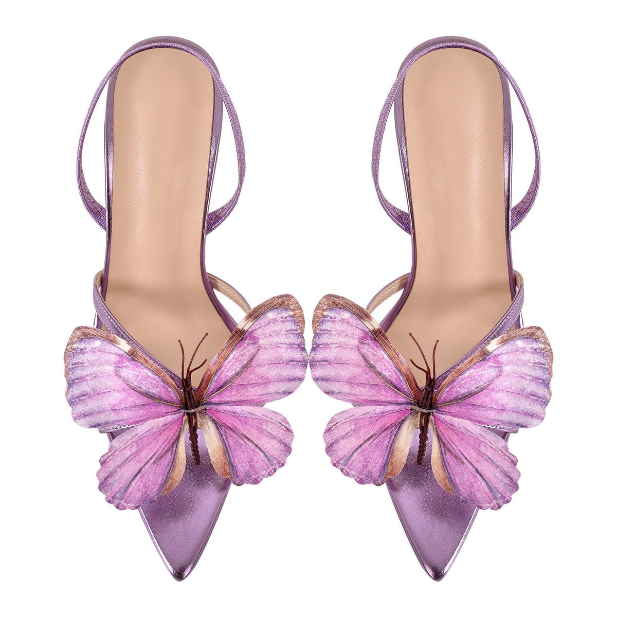 Butterfly Pointed Toe Clear Heel Slingback Sandals
