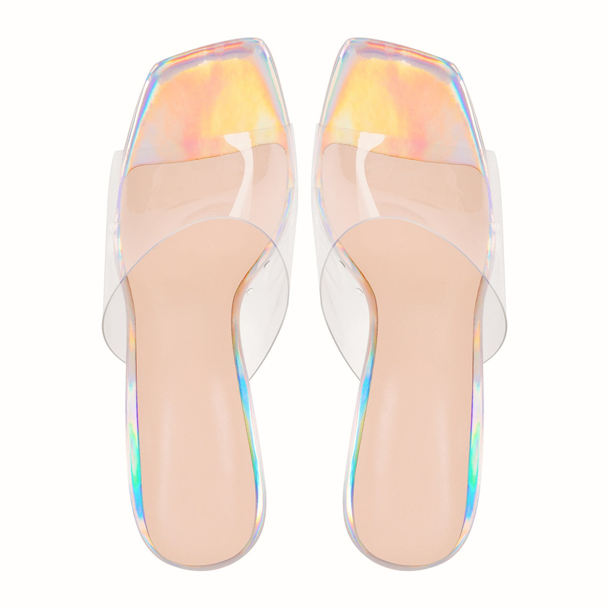 Holographic Transparent Chunky High Heel Sandals
