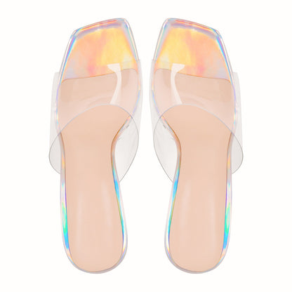 Holographic Transparent Chunky High Heel Sandals