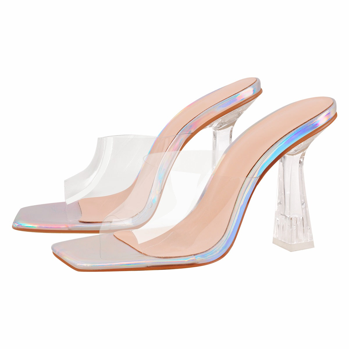 Holographic Transparent Chunky High Heel Sandals