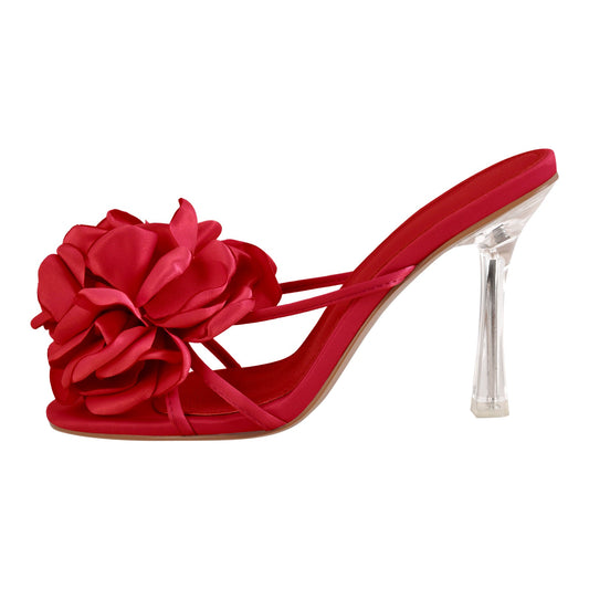 Flower Round Toe Clear Heel Mules