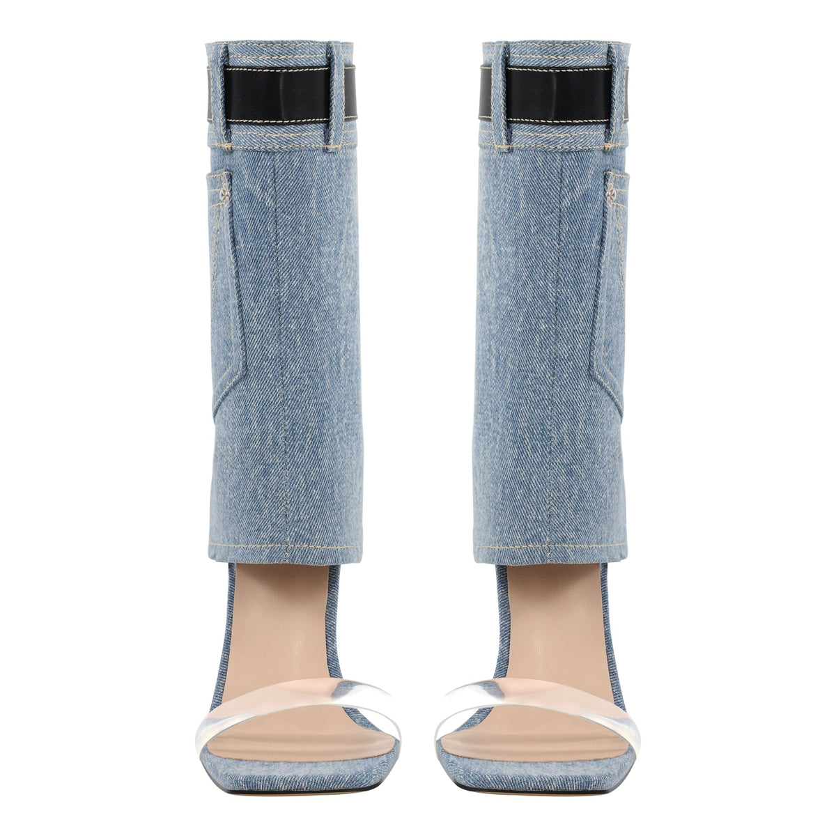 Denim Square Toe Stiletto Ankle Sandals