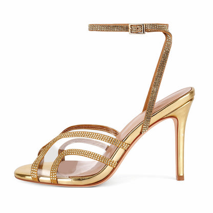 Clear Rhinestone Ankle Strap Stiletto Sandals