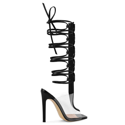Square Toe Clear Strappy Lace-up Sandals