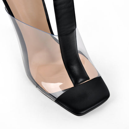 Square Toe Clear Strappy Lace-up Sandals