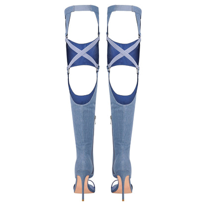Pointed Toe Stiletto Over The Knee Sandals Boots